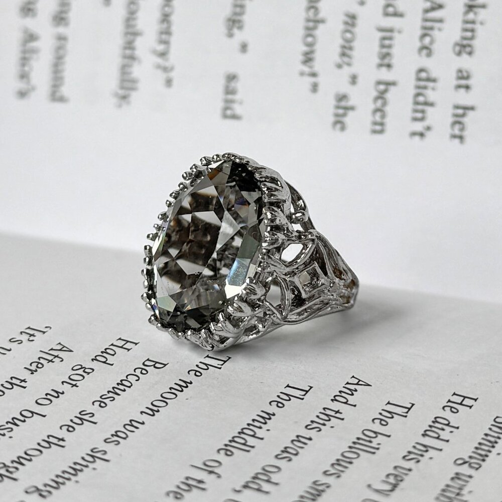 Sterling Silver Statement Ring with Large Faceted Gemstone - Size 5